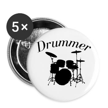 Batterie batteur Drummer Drumsticks - Lot de 5 petits badges (25 mm) - blanc - Devant