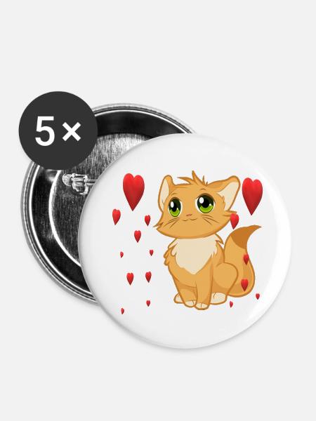 süsse Katze - Buttons klein 25 mm (5er Pack) - Weiß
