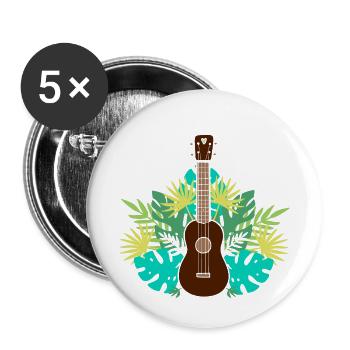 Musiker Geschenk Ukulele Hawaii - Buttons klein 25 mm (5er Pack) - Weiß - Vorne