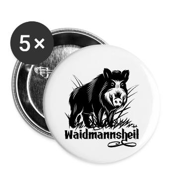 Waidmannsheil Geschenk Jagd Wildschwein Jägersmann - Buttons klein 25 mm (5er Pack) - Weiß - Vorne