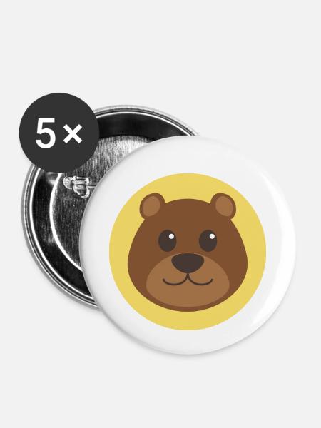 Bär Kopf - Buttons klein 25 mm (5er Pack) - Weiß