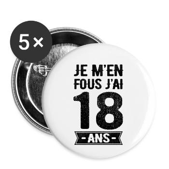 JE M'EN FOUS J'AI 18 ANS - Lot de 5 petits badges (25 mm) - blanc - Devant