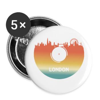Disque vinyle Londres Skyline Souvenir - Lot de 5 petits badges (25 mm) - blanc - Devant
