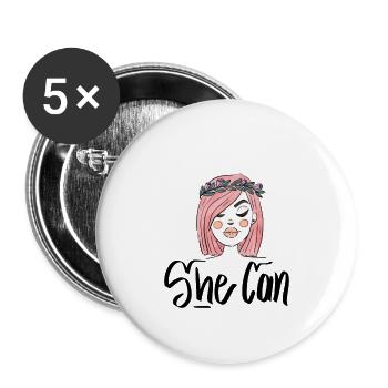 She Can - Buttons klein 25 mm (5er Pack) - Weiß - Vorne