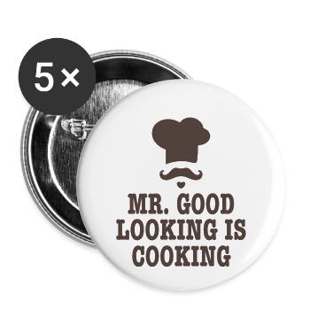 Mr good looking Chef Küche Kochen Spruch Geschenk - Buttons klein 25 mm (5er Pack) - Weiß - Vorne