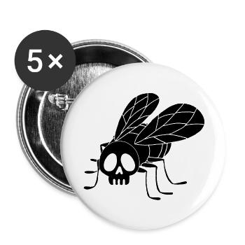 Tête de mort mouche (noir) - Lot de 5 petits badges (25 mm) - blanc - Devant