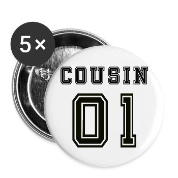 Cousin01 cadeau original humour anniversaire - Lot de 5 petits badges (25 mm) - blanc - Devant