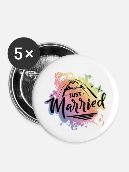 Just Married Love - Buttons klein 25 mm (5er Pack) - Weiß