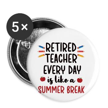 Enseignante retraités - Lot de 5 petits badges (25 mm) - blanc - Devant