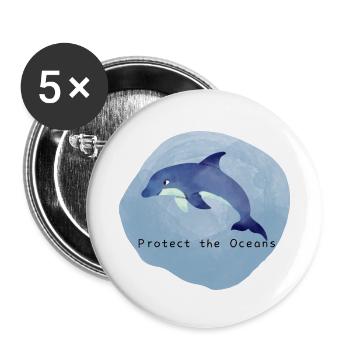 Protect the Oceans | Protects the oceans | dolphin - Buttons small 1''/25 mm (5-pack) - white - Front