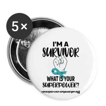 Cancer de l’ovaire Survivants du cancer de l’ovaire Combattants - Lot de 5 petits badges (25 mm) - blanc - Devant