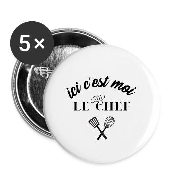 ici c est moi le chef - Lot de 5 petits badges (25 mm) - blanc - Devant