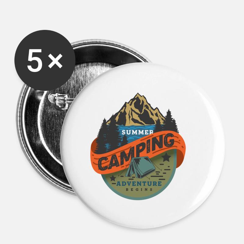 Début de l’aventure de camping d’été - Lot de 5 petits badges (25 mm) - blanc