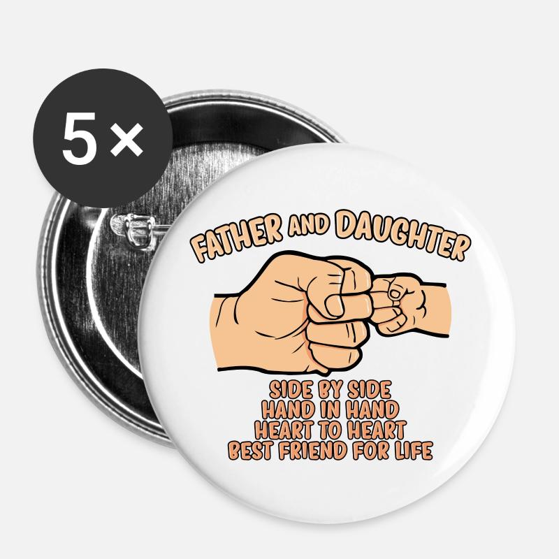 Vater und Tochter Fauststoß - Buttons klein 25 mm (5er Pack) - Weiß