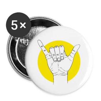 Bleib locker Surfer - Surfergruß - Hand Geste - Buttons klein 25 mm (5er Pack) - Weiß - Vorne
