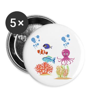 Habitants de la mer Pieuvres sous-marine - Lot de 5 petits badges (25 mm) - blanc - Devant