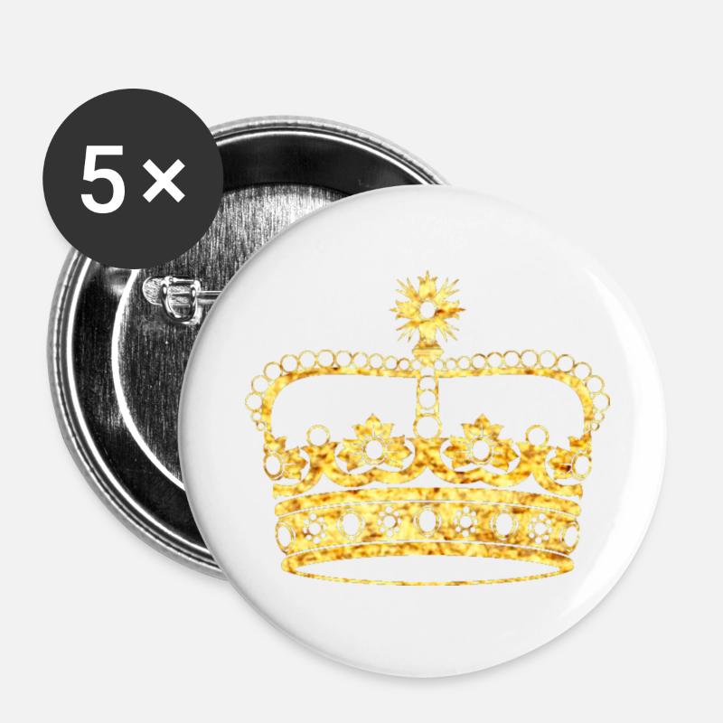 Couronne Dorée 02 - Lot de 5 petits badges (25 mm) - blanc