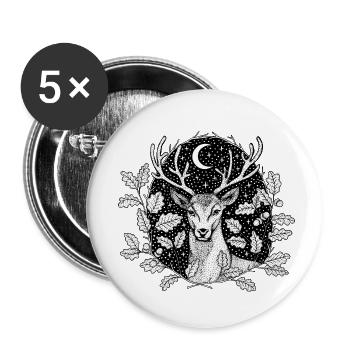 Cerf dans la forêt avec lune et étoiles par Nikki-Luka - Lot de 5 petits badges (25 mm) - blanc - Devant
