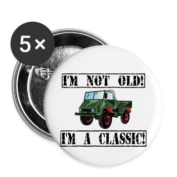 Je ne suis pas vieux - Je suis un classique / Unimog - Lot de 5 petits badges (25 mm) - blanc - Devant