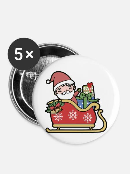 Weihnachtsmann im Schlitten - Buttons klein 25 mm (5er Pack) - Weiß