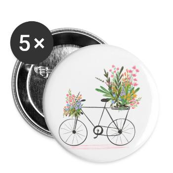 Vélo plein de fleurs - Lot de 5 petits badges (25 mm) - blanc - Devant