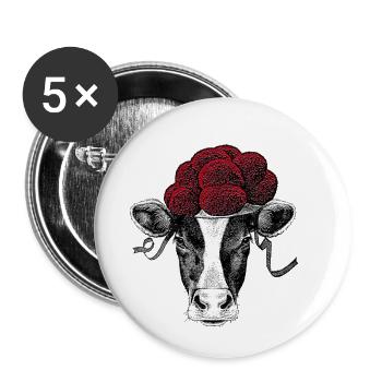 Schwarzwälder Kuh mit Bollenhut - Buttons klein 25 mm (5er Pack) - Weiß - Vorne