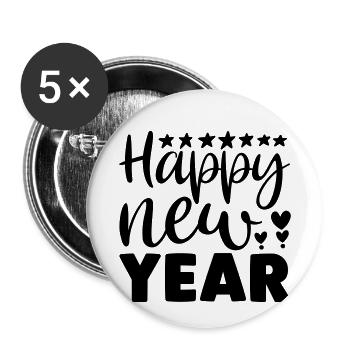 Happy New Year, BEST WISHES, happy new year - Buttons small 1''/25 mm (5-pack) - white - Front