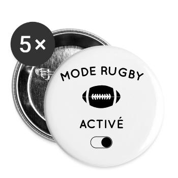 Humour - Mode rugby activé - Lot de 5 petits badges (25 mm) - blanc - Devant