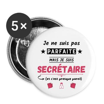 Je ne suis pas parfaite mais je suis secrétaire - Lot de 5 petits badges (25 mm) - blanc - Devant