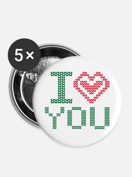 i love you with heart - Buttons klein 25 mm (5er Pack) - Weiß