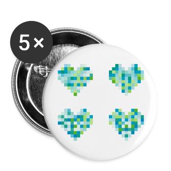 4 Pixel Herzen - neon pastel Farben - blau - grün - Buttons klein 25 mm (5er Pack) - Weiß - Vorne