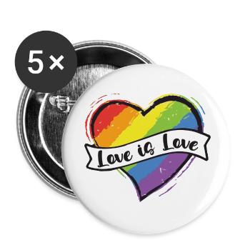 Coeur de fierté LGBTQ +- LOVE IS LOVE - Lot de 5 petits badges (25 mm) - blanc - Devant