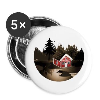 small swedish house at the edge of the forest in sepia - Buttons small 1''/25 mm (5-pack) - white - Front