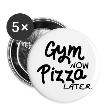 Fitnessstudio und Pizza - Buttons klein 25 mm (5er Pack) - Weiß - Vorne