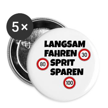 Langsam fahren - Sprit sparen - Tempolimit - Buttons klein 25 mm (5er Pack) - Weiß - Vorne