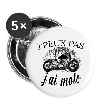 j'peux pas j ai moto tee shirt moto GT design noir - Lot de 5 petits badges (25 mm) - blanc - Devant