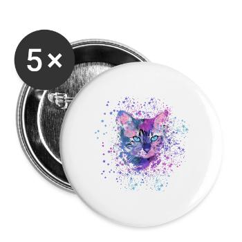 katze,bunt, Aquarell, kätzchen,sterne - Buttons klein 25 mm (5er Pack) - Weiß - Vorne