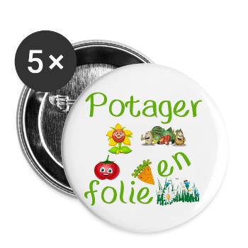 Potager en folie cadeau humour - Lot de 5 petits badges (25 mm) - blanc - Devant