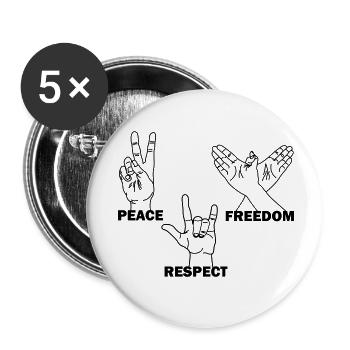 Frieden Freiheit respektieren Handgesten mit Text - Buttons klein 25 mm (5er Pack) - Weiß - Vorne