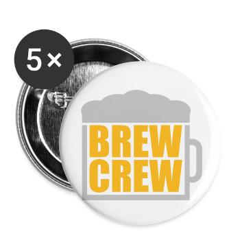 Verre de bière disant Brew Crew - Lot de 5 petits badges (25 mm) - blanc - Devant