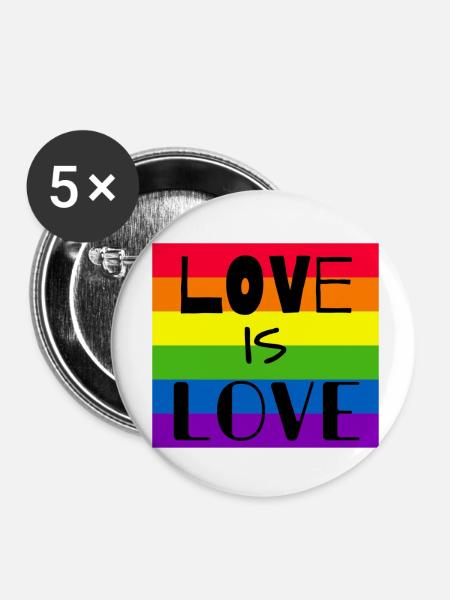LOVE IS LOVE - Buttons klein 25 mm (5er Pack) - Weiß