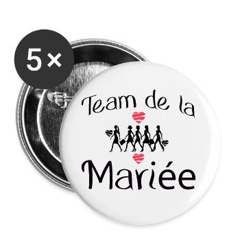 team de la mariée - Lot de 5 petits badges (25 mm) - blanc - Devant