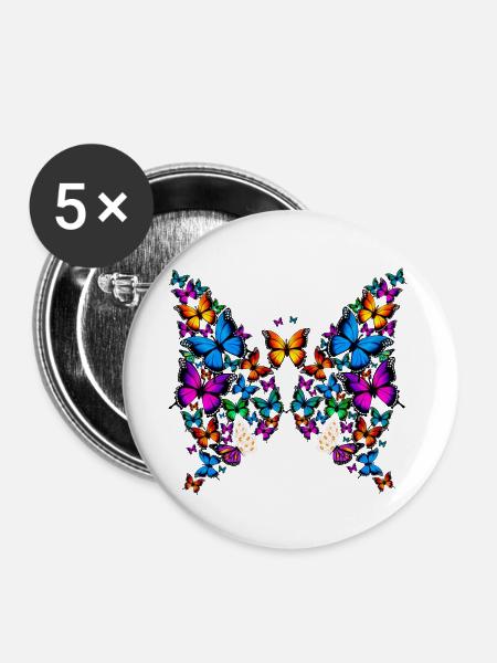 Frau Mädchen Schmetterlinge Gänseblümchen Design - Buttons klein 25 mm (5er Pack) - Weiß
