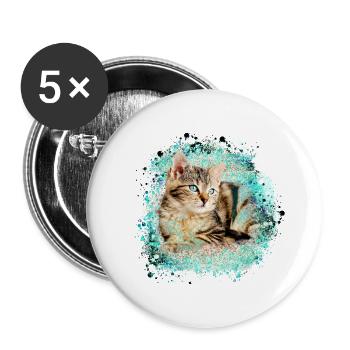 katze, bunt,aquarell, malerei,graffiti,tigerkatze, - Buttons klein 25 mm (5er Pack) - Weiß - Vorne