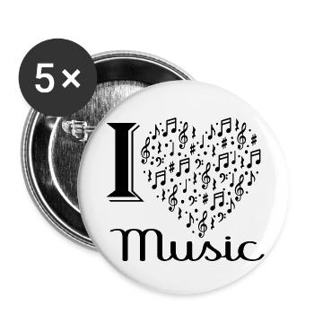 I love music - Buttons small 1''/25 mm (5-pack) - white - Front