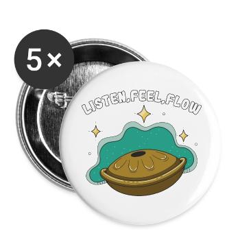 Handpan Dicton Instrument de percussion Cadeau - Lot de 5 petits badges (25 mm) - blanc - Devant