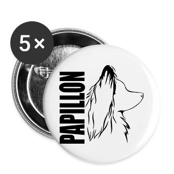 PAPILLON Profil Hunde Hund Wilsigns - Buttons klein 25 mm (5er Pack) - Weiß - Vorne