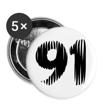 91 Zahl Trikot - Buttons klein 25 mm (5er Pack) - Weiß - Vorne