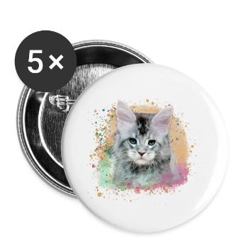 chaton, chat, graffiti, peinture, chat Maine Coon, - Lot de 5 petits badges (25 mm) - blanc - Devant