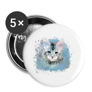 chaton, chat, graffiti, peinture, chat Maine Coon, - Lot de 5 petits badges (25 mm) - blanc - Devant